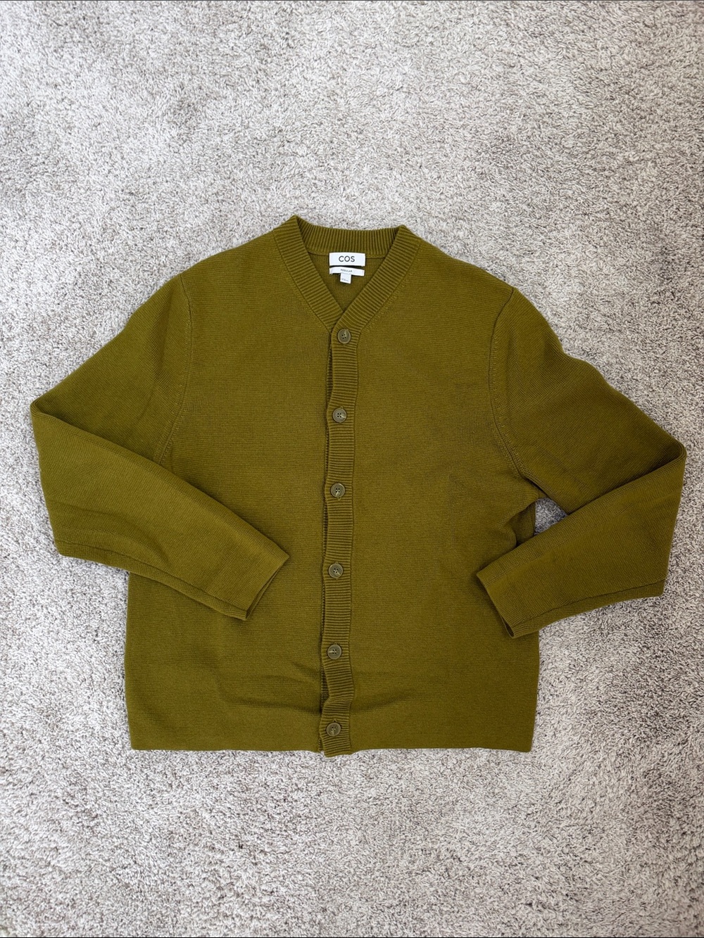COS Olive V‑Neck Button Front Cardigan